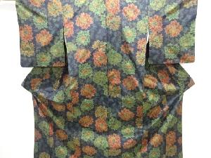 草花模様織り出し手織り紬着物